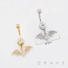DANGLING MULTI CZ BAT CHARM BELLY BUTTON NAVEL RING 316L SURGICAL STEEL